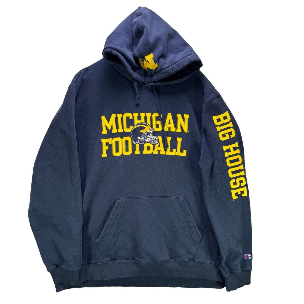 Vintage Champion Michigan Wolverines Hoodie Mens 3XL Blue Embroidered Big House